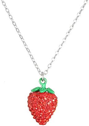 Cute Red Strawberry Pendant Necklace Clear Crystal Silver Short Clavicle Choker Necklace for Girl Children Gifts Jewelry Party