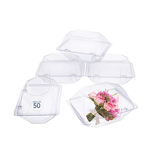 Royal Imports 50 Pack Clear Plastic Flower Box for Corsage, Boutonniere, Rose, Orchid Prom Wedding Craft Container 6x5x4