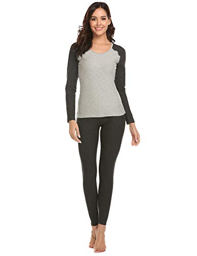 Ekouaer Women’s Warm Thermal Underwear Set Cold Weather Long Underwear(Grey, Small)