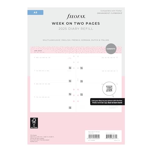 Filofax Calendar Diary Refill, A5 Size, Week-to-View, Confetti Minimal Diary Pa…