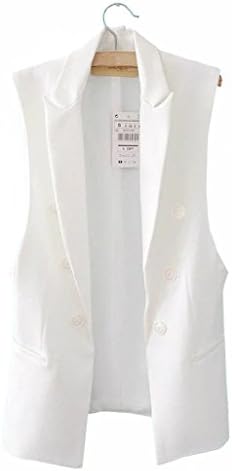 GCAROL Women's Sleeveless Waistcoat Jacket Coat Blazer Vest White Small
