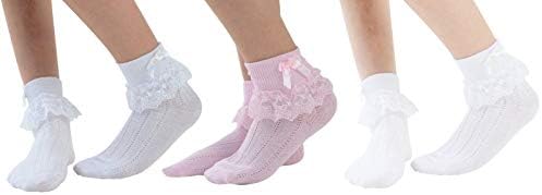 Party wear pink white yellow black Princess socks with frill and lace for girls (2 Pair)