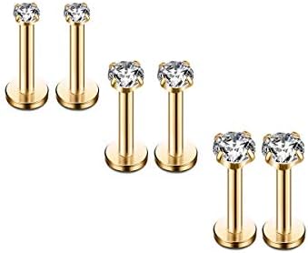 thumbnail image 2 of HQLA 16g Diamond CZ Lip Rings Labret Monroe Nose Tragus Helix Ear Piercing Jewelry Surgical Stainless Steel 2/3/4mm CZ 8mm Bar Length 3 Pairs Set 2 of 12