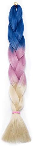 Two Tones Women 24inch Jumbo Braids Hair Afro Crochet Twist Braiding Bulk Hair Style 1 Bundle/100g Fiber Hair Extensions - Dark Blue to Light Pink to Bleach Blonde