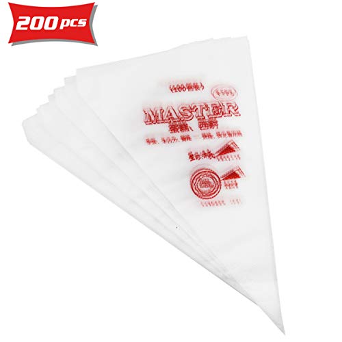 DLOnline 200 Pcs Pastry Piping Bags Disposable Cream Pastry Bag Cake Icing Piping Decorating Tool for all Size Tips Couplers and Baking Cookies Candy Supplies Kits