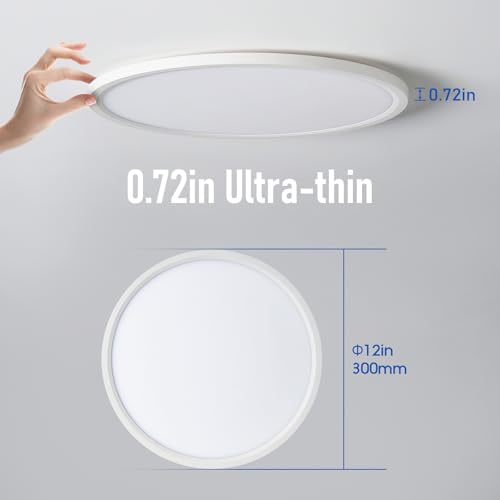 6 Pack 12 Inch Hardwired Dimmable LED Flush Mount Ceiling Light Fixtures, 24W 2640LM 3000K/4000K/5000K, House Upgrade Led Lights for Bedroom Hallway Laundry Room Rental Units, 240W Equiv., Black
