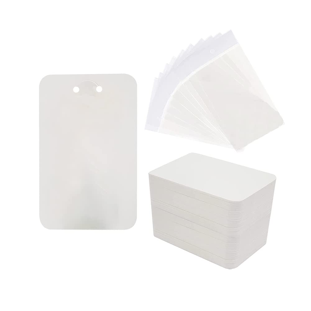 JIHUOO 100 Pcs Keychain Display Card Holder with Self Sealing Bags Keychain Packaging Supplies Jewelry Display Cards for Necklace Bracelet White
