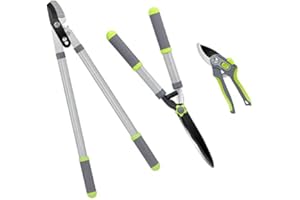 Byhagern 3PCS Combo Garden Shears Set with Heavy Duty Anvil Lopper, Hedge Shears and Pruner Shears, Tree Shrub & Bush Care Ki