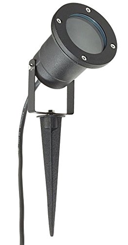 Long Life Lamp Company GU10 Outdoor Garden Spike Ground Mount or Wall Light IP65 Matt Black 2 Metre Cable