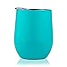 DOKIO 12 oz Cyan Wine Glasses Sippy Cup Tumbler Stemless Double Wall Vacuum Insulated With Crystal Clear Lid Unbreakable For Ice Hot Drink Coffee Champagne Cocktail Mug
