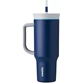 Owala Stainless Steel Triple Layer Insulated Travel Tumbler with Spill Resistant Lid, Straw, and Carry Handle, BPA Free, 40 oz, Dark Blue (Saltwater Starfish)
