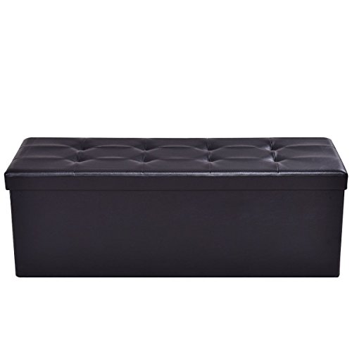 AuAg  43" Folding Storage Ottoman Bench Faux Leather Toy Box/Chest Coffee Table/Foot Rest/Storage Easy to Assemble (Black, 43")