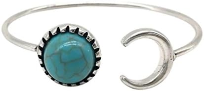 Mother's Day Gift, Muranba Women Bohemian Silver Alloy Moon Shape Turquoise Ethnic Boho Gypsy Cuff Bangles (Green)