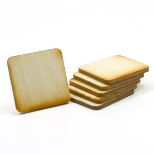 Mylittlewoodshop - Pkg of 25 - Square - 1-1/2 inches by 1-1/2 inches with rounded corners and 1/8 inch thick unfinished wood(LC-SQRD05-26)