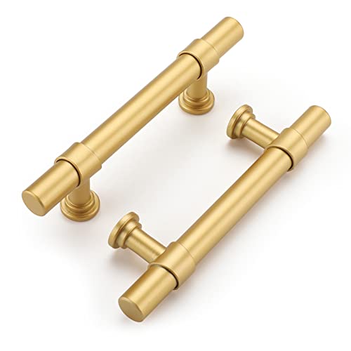 Haliwu 10 Pack Gold Cabinet Handles, Brushed Brass