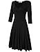 MISSKY V Neck Black Dresses for Women Pullover Knee Length A Line Slim Long Sleeve Swing Cocktail Vintage Dresses for Women (S, Black Long Sleeve)