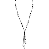 Long Freshwater Pearls Leather Necklace Costume Beaded Jewelry on Genuine Leather Cord 25.6