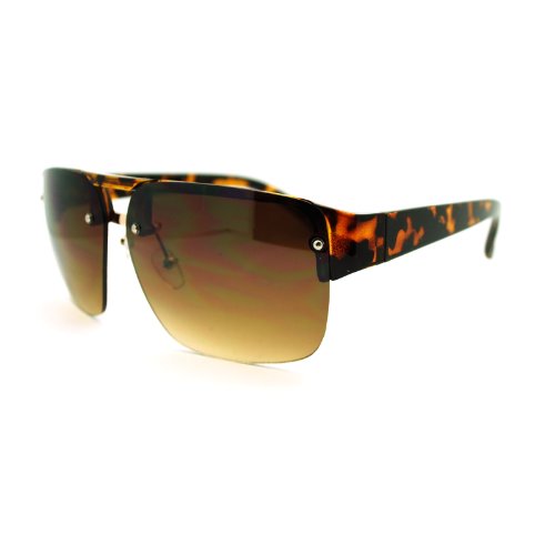 Mens Fashion Sunglasses Half Rim Square Flat Top Frame Tortoise, Brown