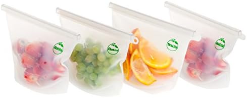 Reusable Food Storage Bags by EkoLife - Reusable Silicone Preservation Containers Versatile for Cooking and the perfect Bag for Freezing, Steaming and Microwave Clear 4-Pack