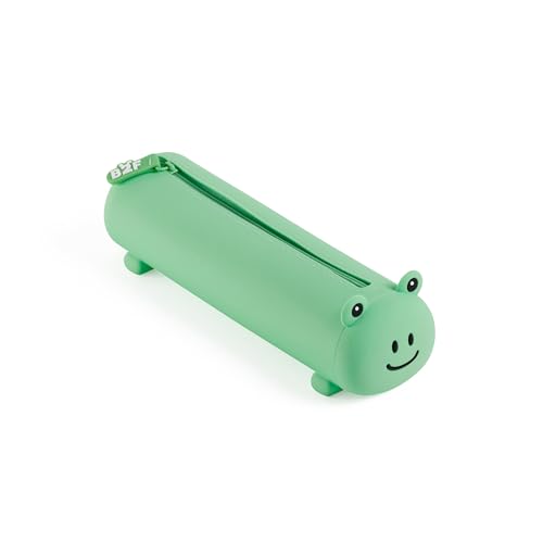 Back2Fun Flaches Federmäppchen für die Schule, EIN Fach, weiches Silikon, Reißverschluss, geprägtes Tiermuster, lustiges Schulmaterial für die Schule, grün, 213 x 50 x 60 mm, Schlitz