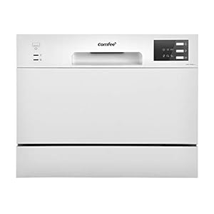 COMFEE-Table-Top-Compact-Dishwasher-TD602E-W-Mini-Dishwasher-with-6-Place-Settings-6-Programmes-LED-Display-Delay-Start-and-Off-peak-Wash-Function-White COMFEE' KWH-TD602E-W Freestanding Compact Dishwasher, LED display, 6.5 liters, White, Noise level: decibels 47
