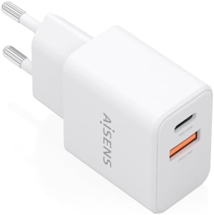 GAN Chargeur 20W, 1x USB-C PD3.0, 1x USB-A QC3.0, Blanc