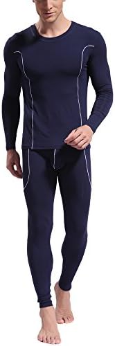 WARMQN Men's Ultra Soft Thermal Underwear Long Johns Set (L, Navy Blue)