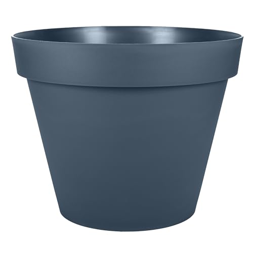 EDA - Pot de Fleur Rond Toscane Ø 40 cm - 23 L - Interieur & Exterieur - Zone de retention deau pour Limiter lArrosage - Plastique Recycle - Ø 39,5 x H.31 cm - Bleu Jean