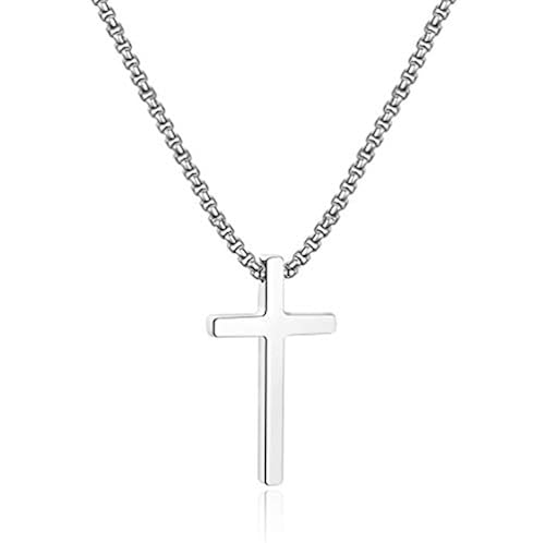 Ursteel Cross Necklace for Men, Stainless Steel Cross Chain Silver - Main Image