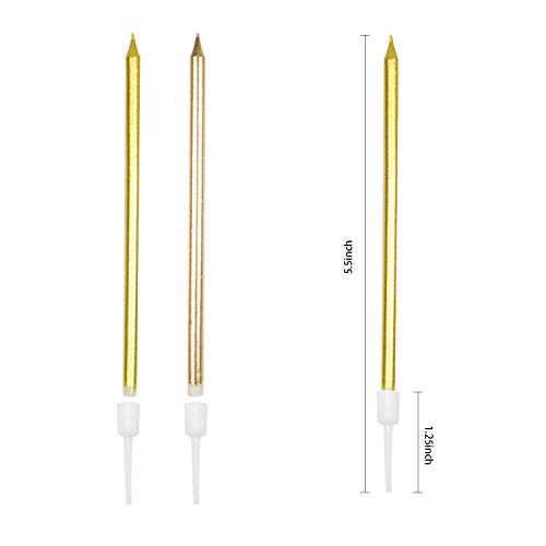 Muhuyi 48 Count Party Long Thin Cake Candles Metallic Birthday Candles in Holders for Birthday Cakes Decorations, Gold and Champagne Gold