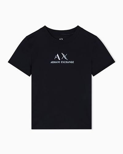 Armani Exchange Camiseta de Manga Corta para Mujer con Logotipo de Boxy Chest, Negro, XS