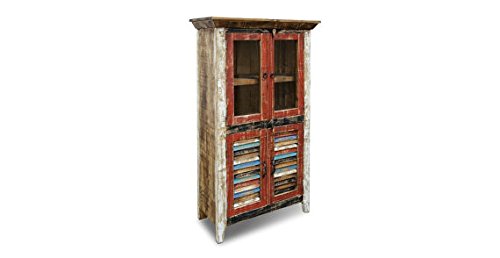 Crafters and Weavers Rustic Distressed Reclaimed Wood Curio, Glass Cabinet /Bookcase /Hutch