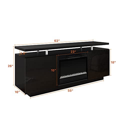 POVISON Modern Fireplace TV Stand, Wood LED Entertainment Center with