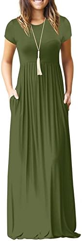 Women's Short Sleeve Loose Plain Maxi Dresses Casual Long Dresses with Pockets