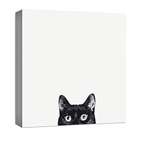 Canvas Wall Art Curious Pets Cat Black and White Painting Artwork for Home Prints Framed - 12x12 inches