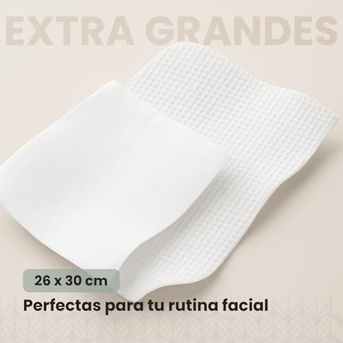 Elementa Toallas Faciales Secas Extra Grandes Desechables (Rostro Limpio y Sin Bacterias), Hipoalergénicas, 100% Biodegradables | Toallitas Desmaquillantes, Skin Care | 1 Paquete con 50 Toallitas.