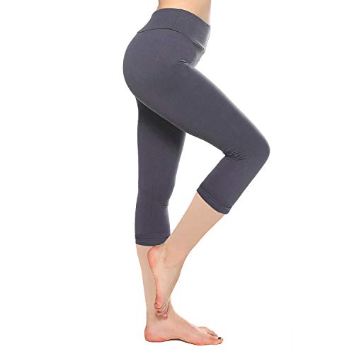 KT Buttery Soft Leggings Capri for Women - High Waisted Leggings Pants with Inner Pocket (Plus Size, Capri Gray 2 Pack) - Thumbnail 3