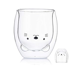Schattige kopjes koffie theeglazen drinkglazen koffieglas dubbelwandige isolatieglazen espressokopje beer kat beker (kat…