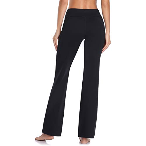HISKYWIN 4-Way Stretch Yoga Pants With Tummy Control - Bootleg Flare, Moisture Wicking, Side Pockets