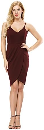 Amyfeel Women Sleeveless Backless Dress for Work Deep V Neck Wine Red L