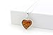 925 Sterling Silver Heart Pendant Necklace with Genuine Natural Baltic Cognac Amber. Chain included