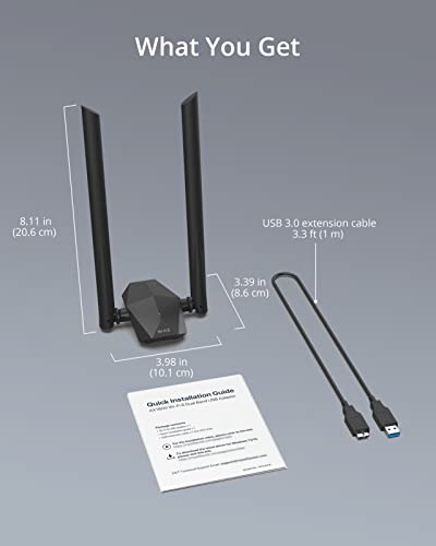 BrosTrend 1800Mbps USB WiFi Antenna for PC, USB WiFi 6 Adapter Long Range Dual Band 5GHz(1201Mbps) and 2.4GHz (574Mbps) 802.11ax Wireless Wi-Fi Receiver with USB3.0, Only for Windows 11/10