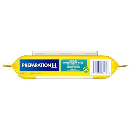 PREPARATION H HEMORRHOID FLUSHABLE WIPES WITH WITCH HAZEL FOR SKIN IRRITATION RELIEF – 48 COUNT