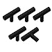 Home Accessories Factory 5 Pack - Upgrade Single Hole Flat Black Cabinet Knobs 2in 50mm Length, Euro T Style Drawer Pulls Stainless Steel Kitchen Furniture Hardware Round Tube Cupboard Door Handles