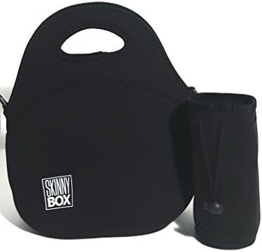 Black Neoprene Lunch Bag: Insulated Lunch Tote for Men, Women, Adults, and Kids, Work With Handle - REUSABLE Lunch Box With Matching Insulated Bottle Carrier
