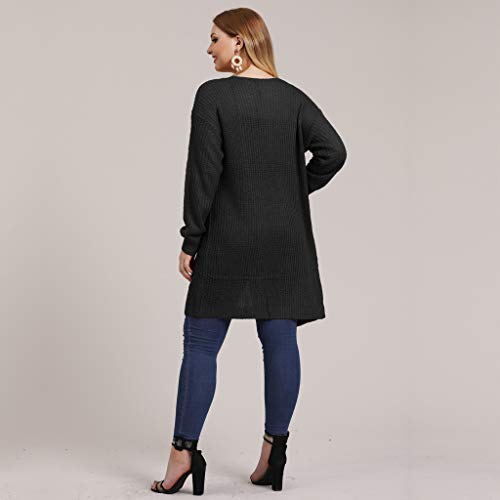 Fainosmny Women Plus Size Knitted Sweater Open Cape Casual Coat Blouse Kimono Jacket Cardigan Winter Ladies Outwear Black - Thumbnail 4