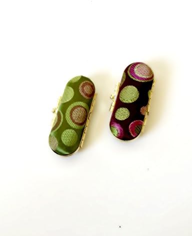 Lipstick Case Holder Box With Mirror 2pcs, Green Chocolate Coffee Satin Silky Fabric Polka Dot Brocade Gorgeous Design Valentine Day's Gift