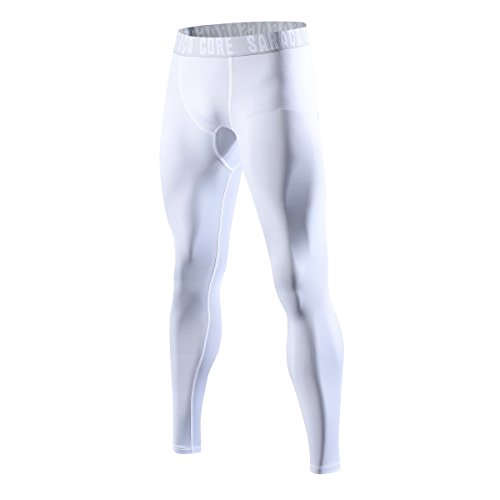 Saraca Core Men's Compression Tight Sport Pants Leggings Base Layer (White, Medium)