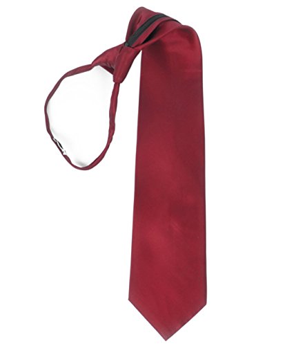 Umo Lorenzo Solid Color Silk Zipper Ties-Burgundy