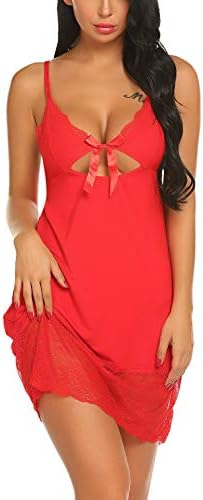 Venukiss Women Babydoll Halter Lingerie Red Christmas Mesh See-Through Bodydoll with G-String